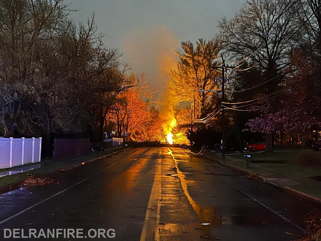 Wires burning in road war due to tornado 